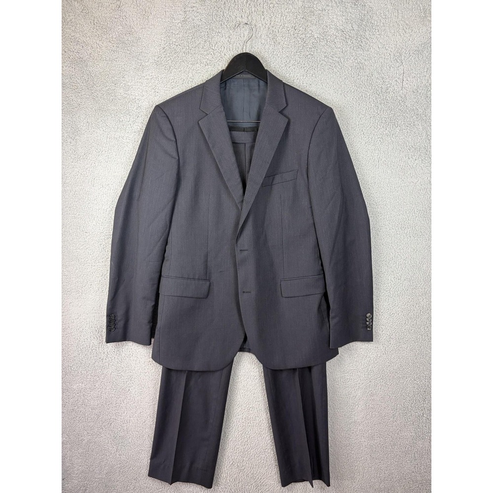 Hugo Boss Suit Mens 42 Gray 100% Virgin Wool 2 Piece Pinstripe Classic Fit Mens